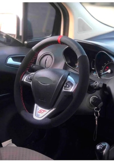 Vw İle Uyumlu Golf 7 Uyumlu Alkantara Karbon Direksiyon Kılıfı Kırmızı Yüzüklü Diğer