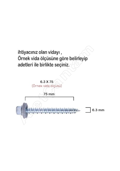 6.3x105 Mm Betofast Vida Sivri Uçlu Çatı Panel Beton Ağaç Vidası -50 Adet 105