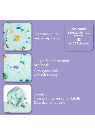 Milk & Moo Milk&Moo Giyilebilir Çocuk Battaniye Jungle Friends Yeşil