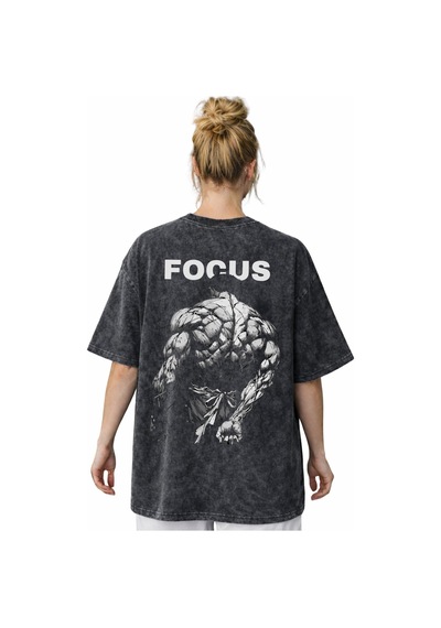 Tasarım Focus Yazılı Gym Bodybuilding Fitness Baskılı Unisex Over Siyah