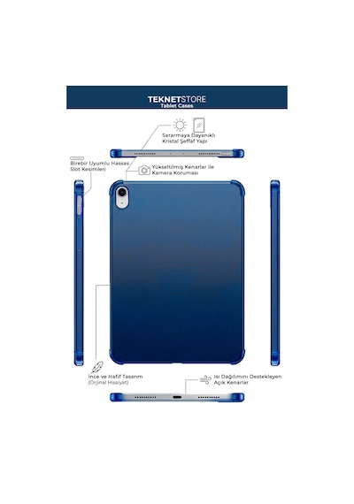 İpad 11. Nesil A16 Ve 10. Nesil 10.9" Uyumlu Kılıf A3355 A2696 Ultra İnce Standlı Kapak Lacivert Kapaklı Kılıf
