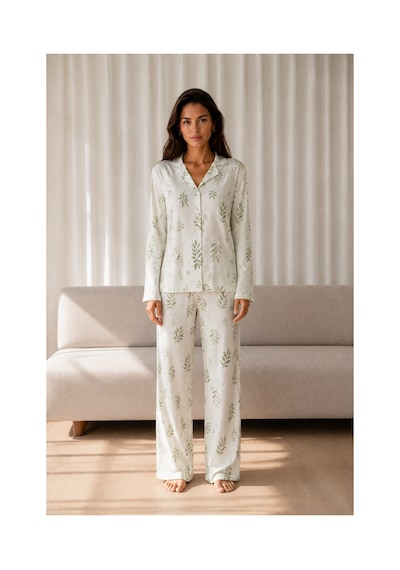 Fit Women Kadın Desenli Basic Kış Çağla Yeşili Pijama Takımı
