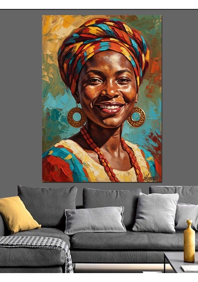 Ahşap Tablo Geleneksel Kıyafetli Afrikalı Kadın Ünlü Tabloları