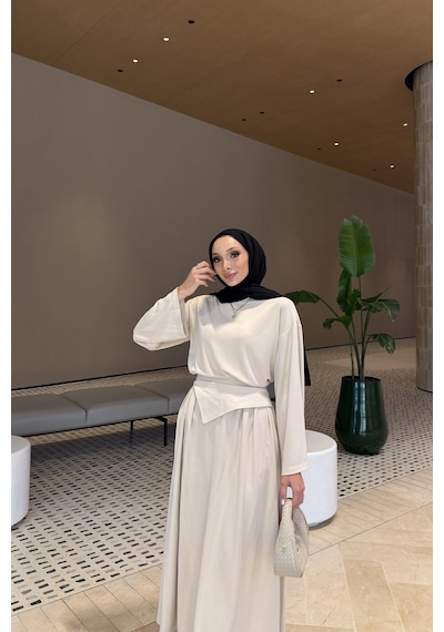 Riella Butik Lorea Oysho Tesettür Takım Krem