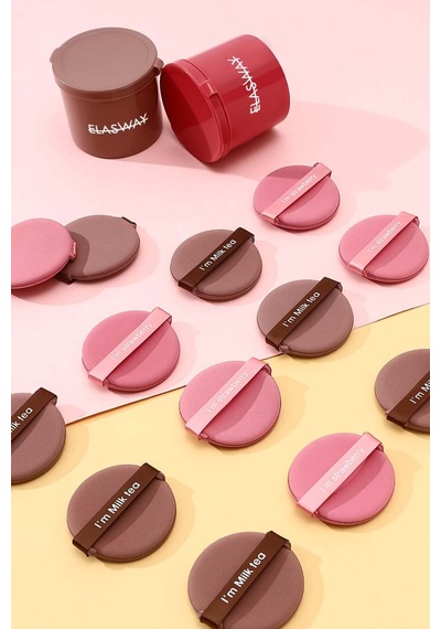 7 Li Yuvarlak Pudra Pufu Makyaj Süngeri Seti Islak/kuru Parmak Bantlı Kutulu Strawberry Pembe