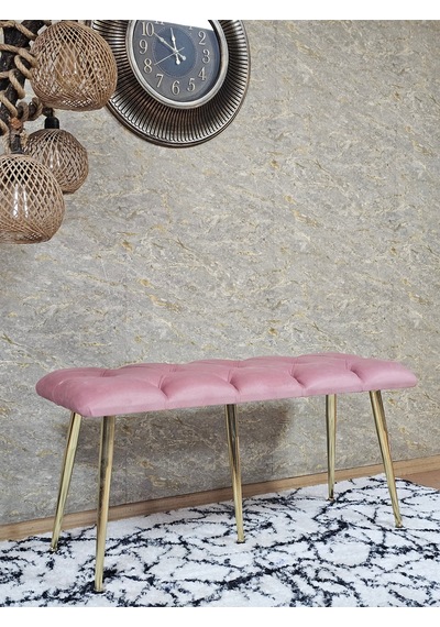 Zafir Gold Metal Yeşil Oturaklı Sivriltme Ayaklı Babyface Puf & Bench & Oturak Pembe
