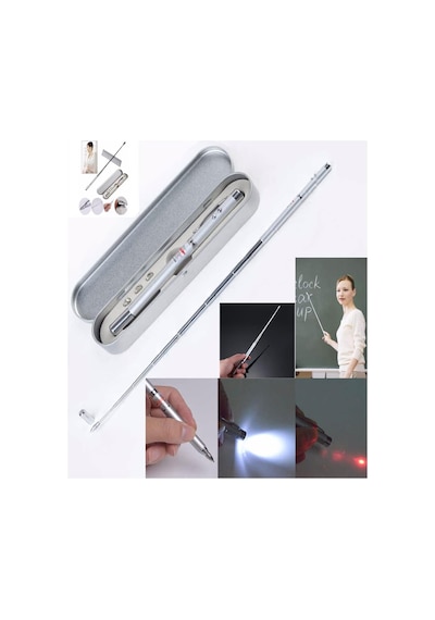 Ayrex Metal Kutulu Kırmızı Lazerli, Led Işıklı Mıknatıslı Pointer Kalemi İşaretçi Uzayabilen Sunum Çubuğu