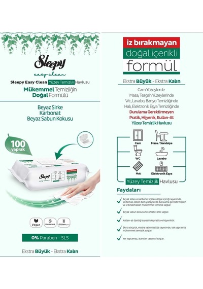 Sleepy Easy Clean Yüzey Temizlik Havlusu 100 Yaprak 5 Li Set 500 Yaprak Tekli