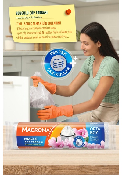 Macromax Büzgülü Manolya Çöp Torbası Orta Boy 10'lu