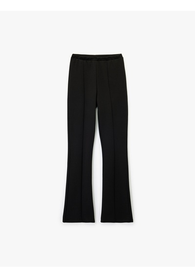 Koton Nervürlü Pamuklu Slim Fit İspanyol Paça Tayt Pantolon Siyah 6wal40099ık Siyah