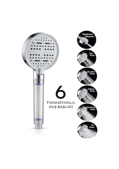 Multi 6 Fonksiyonlu Spa Etkili Filtreli Duş Başlığı Yüksek Basınçlı Su Tasarruflu Klor Ve Kireç