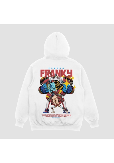 Unisex Beyaz Franky Baskılı Hoodie Oversize Kapşonlu Sweatshirt Beyaz
