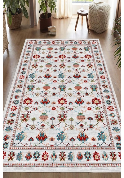 Dijital Baskılı Renkli Kilim Desenli Kaymaz Taban Yıkanabilir Halı Çok Renkli