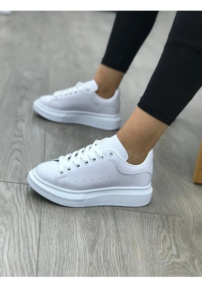 Kadın Erkek Unisex Bağcıklı Deri Yüksek Tabanlı Rahat Günlük ... Beyaz