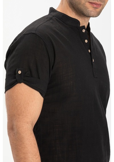 Kısa Kol Şile Bezi Bodrum Erkek T-shirt Siyah 3003 Siyah