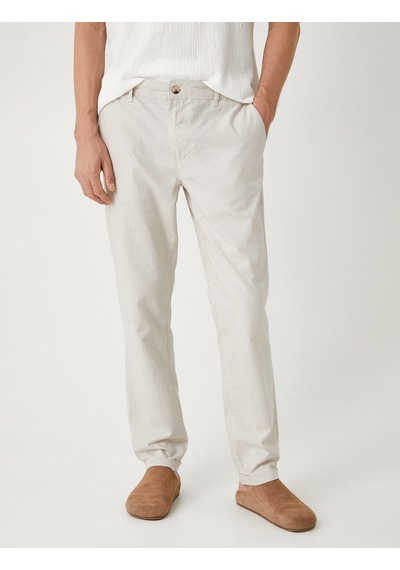 Koton Keten Chino Pantolon Cep Detaylı Deve Tüyü Çizgili 4sam40225hw Camel