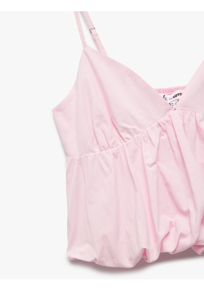 Koton Volanlı V Yaka Pamuklu Slim Fit Askılı Poplin Crop Bluz Pembe 5sal30023ıw Gül