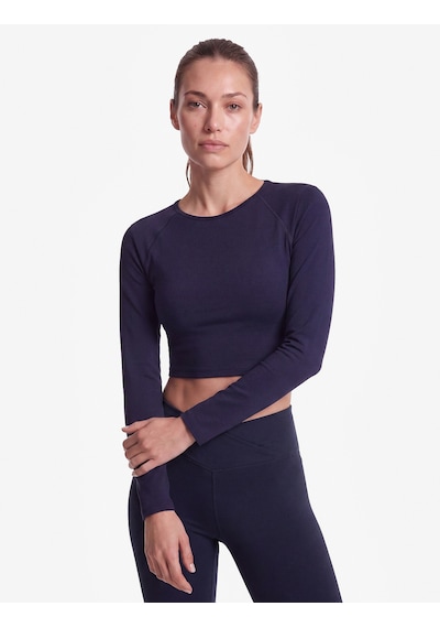 Koton Slim Fit Uzun Kollu Bisiklet Yaka Crop Spor Tişört Lacivert 7wak10091nk