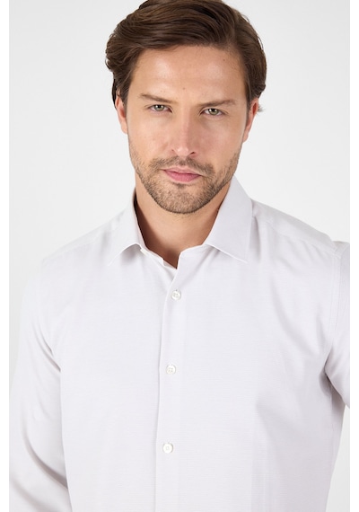 İmza Bej Uzun Kol Sert Yaka Cepsiz Slim Fit Pamuklu Gömlek 1004250225 Bej