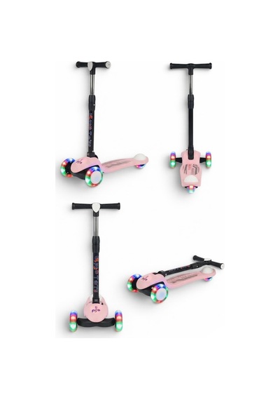 Scooter Pro Katlanabilir 3tekerli Led Işıklı 3kademeli Direksiyon 50kğ Taşıma Kapasiteli 3+yaş Pembe