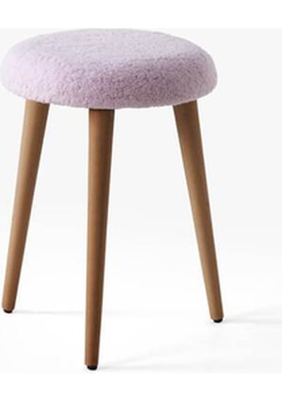 Modern Ahşap Ayaklı Teddy Kumaş Tabure Makyaj Masası & Ayak Dinlendirme Elegant Pembe Pembe