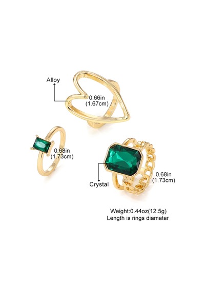 Romance Gold Altın Renkli Siyah Taşlı Vintage Bohem 3 Parça 3'lü Yüzük Seti Kırmızı - Mavi