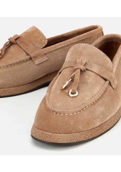 Hotiç Kadın Süet Deri Vizon Gold Aksesuarlı Klasik Loafer 01ayh313260a450 VIZON