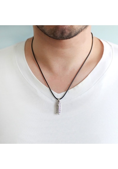 Nalı Şerif Işlemeli Ip Zincirli 925 Ayar Gümüş Erkek Cevşen Kolye (537795546)