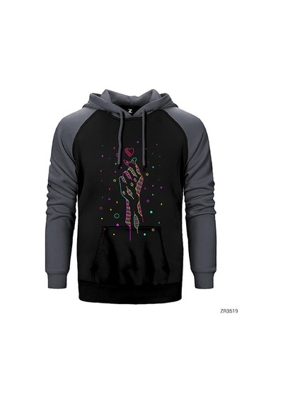 Aşk Yıldızları Gri Renk Reglan Kol Sweatshirt / Hoodie