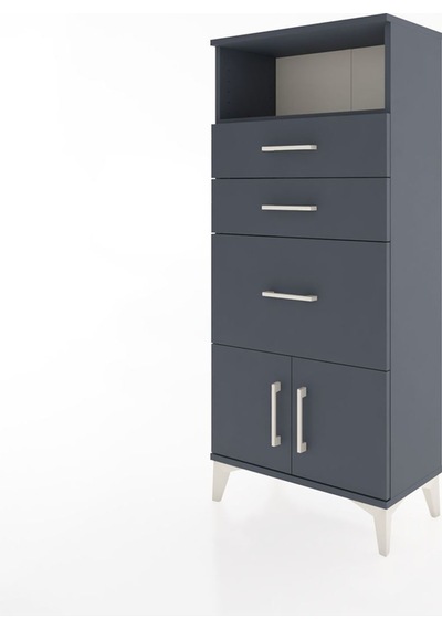 Hyperion Dolap Tek Raflı 3 Çekmeceli 2 Kapaklı 60x44x134 Antrasit-antrasit Antrasit