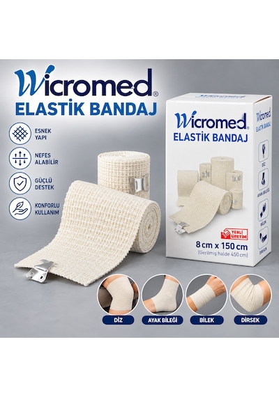 Wicromed Elastik Bandaj 8x150 Cm Metal Klipsli Esnek Destek Bandajı 20 Adet