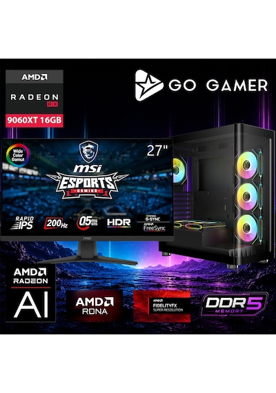 Go Gamer E595DP i7-13700F 32 GB 2 TB SSD RX9060XT 16 GB 27" Free Dos Oem Paket Masaüstü Oyuncu Bilgisayarı