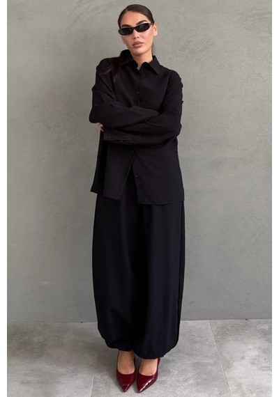 Madmext Siyah Oversize Gömlek Balon Pantolon Kadın Takım Mg2779