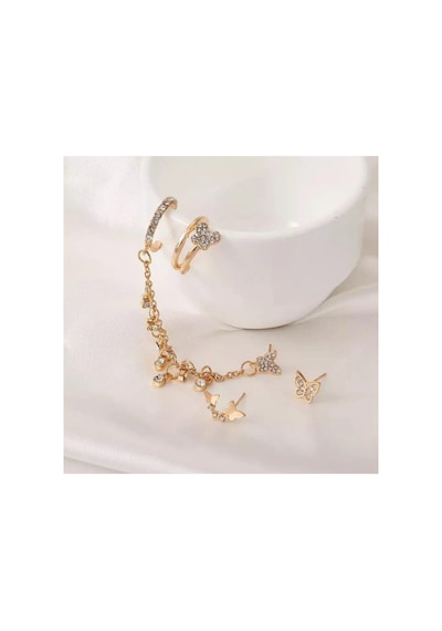 Lunarie 14k Altın Kaplama Kelebek Zincir Ear Cuff Ear Küpe