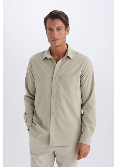 DeFacto Regular Fit Polo Yaka Basic Düz Gofre Uzun Kollu Gömlek D8713AX25SPKH492
