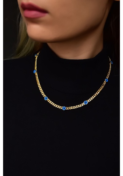 Papatya Silver 925 Ayar Gümüş Gold Kaplama Cam Göz Zincir Kolye