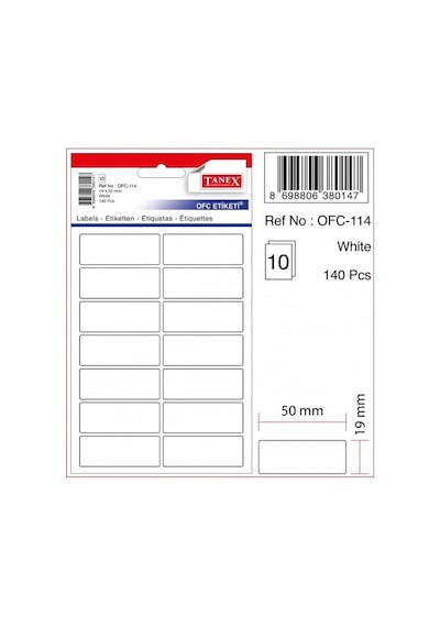 Tanex Etiket Ofc-114 Beyaz Yapışkanlı - 5 Paket Beyaz