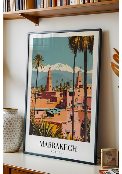 Marrakech Morocco Vintage Seyahat Posteri Çerçeveli Tablo - Premium Atlas Dağları Elit Duvar Dekoru Siyah Marrakech Morocco Vintage Seyahat Posteri Çerçeveli Tablo - Premium Atlas Dağları Elit Duvar Dekoru Siyah