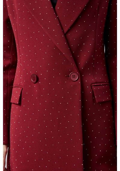 Kadın Regular Dokuma Astarlı Taş Detaylı Blazer Ceket Siyah