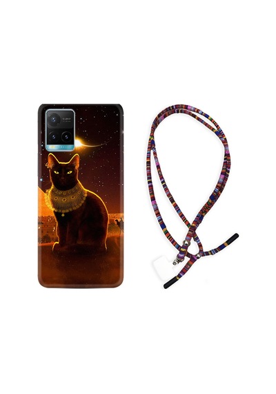 Vivo Y32 Kılıf Rasta Boyun Askılı Kraliçe Kedi 1873