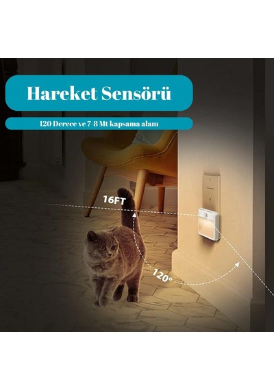 Akıllı Hareket Sensörlü Led Gece Lambası 2700k Fişe Takılan Hareket Sensörlü Güç Ayarlı Led Işık L001 Diğer