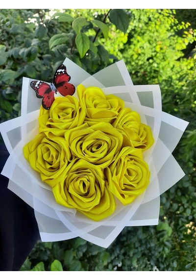 7 Li Solmayan Gül Buketi Sarı Gül Dışı Beyaz Sarı