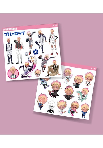 Ryusei Shidou-bluelock- Anime Futbol Telefon Sticker Seti Blue Lock Parlak Kağıt 2 Li Pembe
