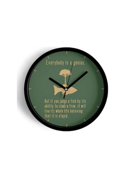 ' Everybody Is A Genius '' Yazıllı Modern Tasarım Duvar Saati - 25cm - Önü Camlı Siyah Kasa-jh0324 Siyah