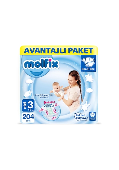 Molfix Bebek Bezi Avantajlı Paket Midi 3 Numara 204 Adet