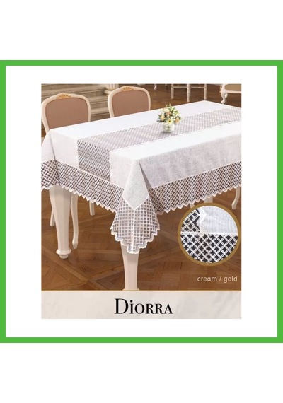 Vaveni Diorra Model Krem-gold Keten Kendinden Runnerli 160x220 Cm Şık Yemek Masası Örtüsü Arz