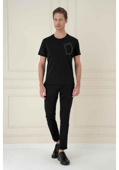 Efor Comfort Fit Bisiklet Yaka Cep Baskılı Casual Siyah Tişört Ts 897 Siyah