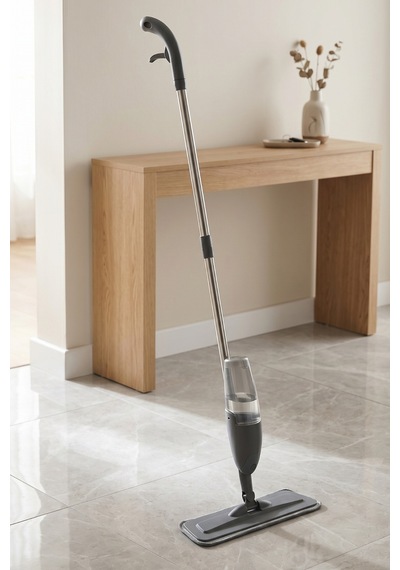 Sprey Mop Su Hazneli Tetiklemeli Mikrofiber Moplu Paslanmaz Çelik Saplı Düz Tablet Paspas