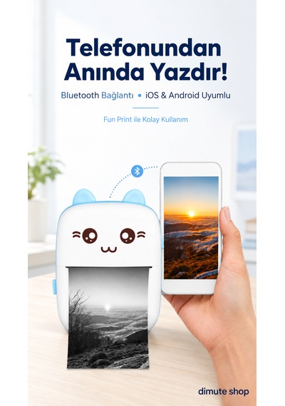 Mini Taşınabilir Kablosuz Termal Yazıcı Cep Boyu Anında Çıktı Apple iOS & Android Uyumlu