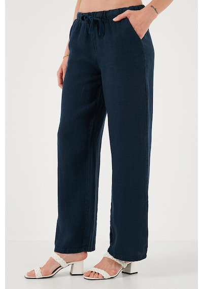Lela Relaxed Fit Normal Bel Geniş Paça Çift Cepli Keten Bayan Pantolon 668Yp4991 Lacivert Lela Relaxed Fit Normal Bel Geniş Paça Çift Cepli Keten Bayan Pantolon 668Yp4991 Lacivert